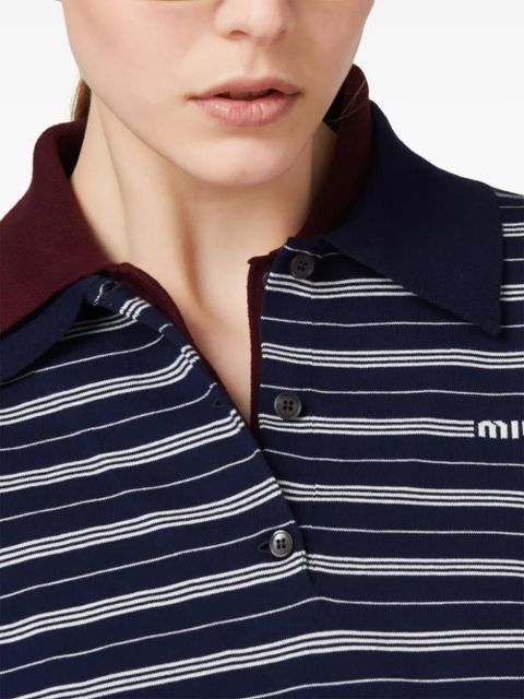 Miu Miu logo-print striped polo top - Blue