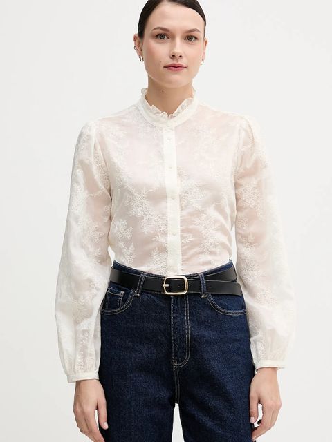 United Colors of Benetton koszula damska kolor beżowy regular ze stójką 52WNDQ0CQ - zdjęcie produktu nr 1