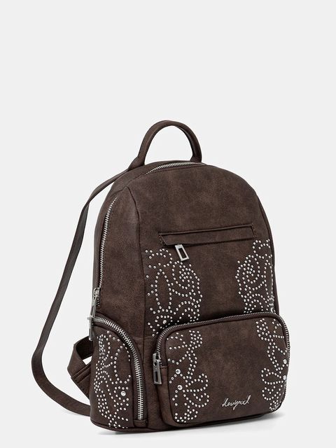 Desigual plecak POKER FACE CHEST damski kolor brązowy mały z aplikacją 25WAKP22 - zdjęcie produktu nr 2