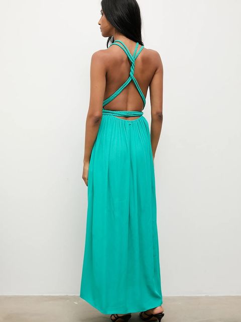 Answear.LAB sukienka kolor zielony maxi rozkloszowana