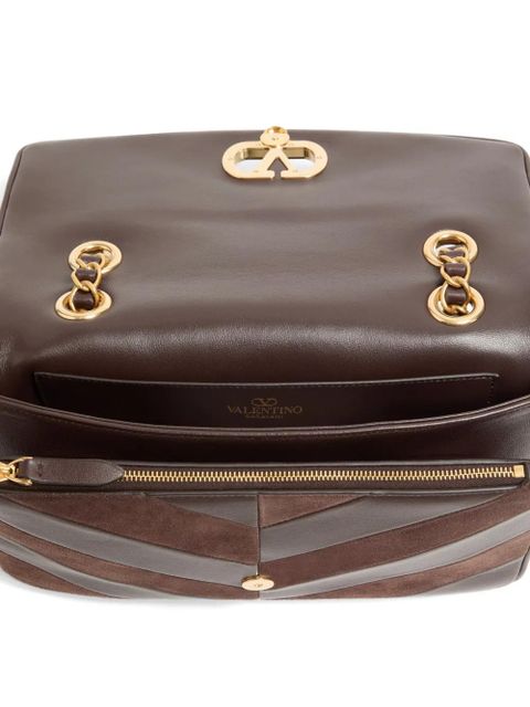 Valentino Garavani Djuna medium chain bag in suede and nappa with chevron pattern - Brown