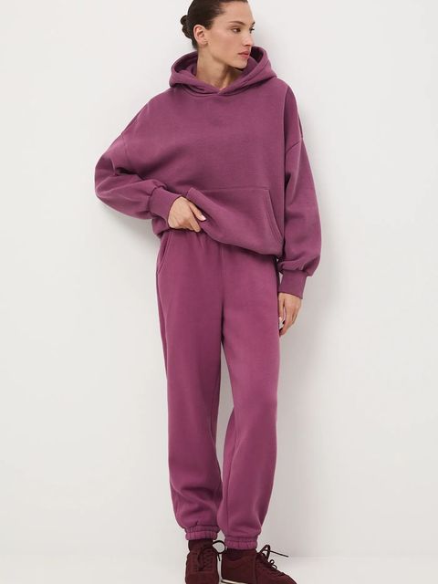 Medicine bluza damska kolor fioletowy z kapturem gładka