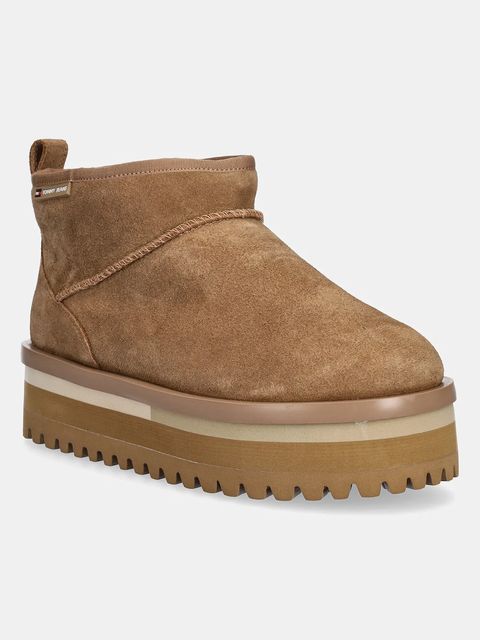 Tommy Jeans śniegowce zamszowe TJW FLATFORM SNOW BOOT SUEDE kolor beżowy EN0EN02841 - zdjęcie produktu nr 1