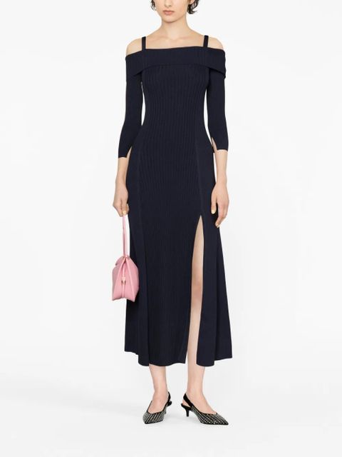 GANNI off-shoulder midi dress - Blue