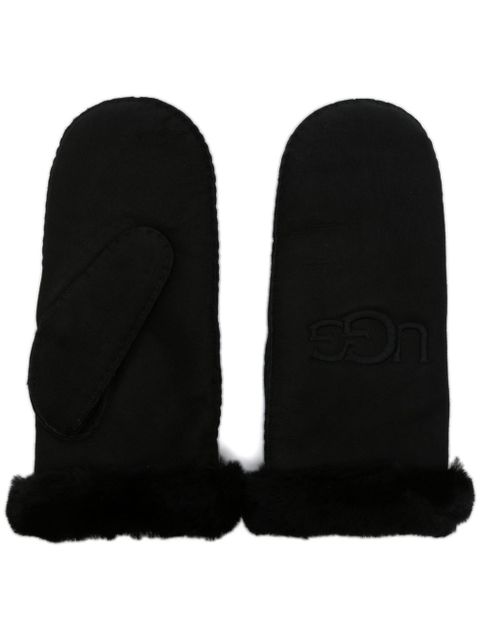UGG logo-embroidered shearling mittens - Black - zdjęcie produktu nr 1