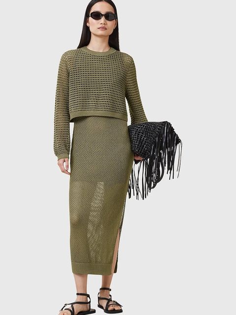 AllSaints sukienka i sweter MIRO kolor zielony maxi prosta W179DC