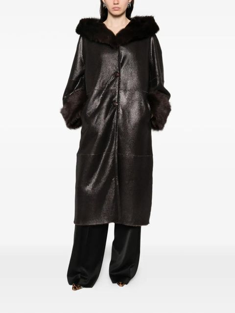 Nour Hammour Gancin fur collar leather coat - Brown - zdjęcie produktu nr 2