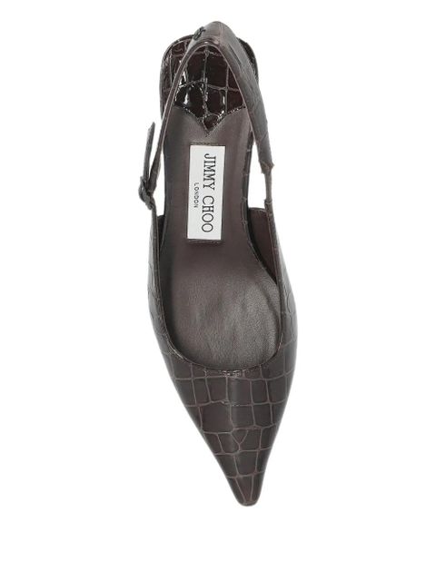 Jimmy Choo 50mm Amel pointed crocodile-effect heeled pumps - Brown