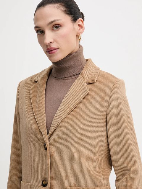 United Colors of Benetton marynarka sztruksowa kolor brązowy jednorzędowa gładka 2Q5GDW03I