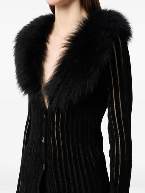 Blumarine faux-fur-collar ribbed coat - Black
