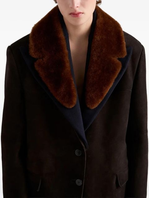 Prada shearling-collar suede coat - Brown