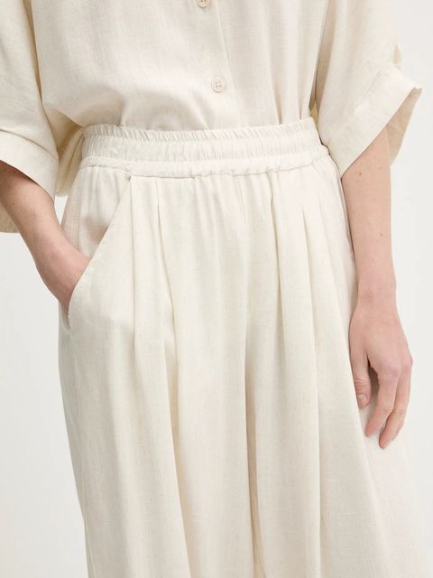 Answear.LAB spodnie z lnem damskie kolor beżowy proste high waist - zdjęcie produktu nr 2