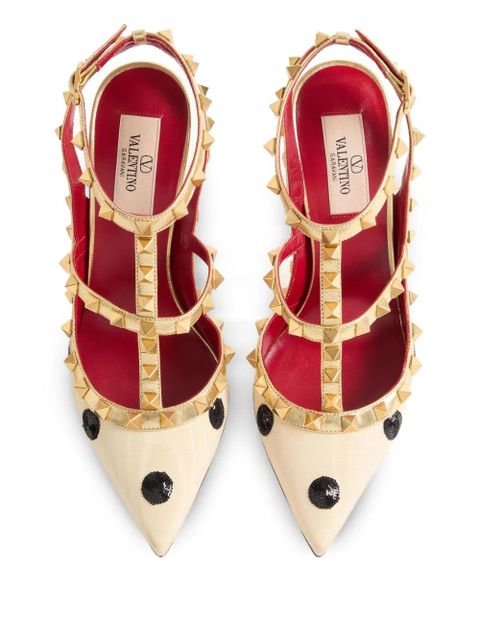 Valentino Garavani Rockstud Pumps with Plus de Pois embroidery 100mm - Neutrals