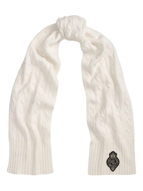Lauren Ralph Lauren logo-patch cable-knit scarf - Neutrals - zdjęcie produktu nr 2