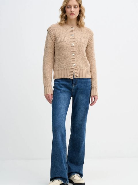 Sisley kardigan z dodatkiem wełny damski kolor beżowy ciepły 1IGZL500S - zdjęcie produktu nr 2