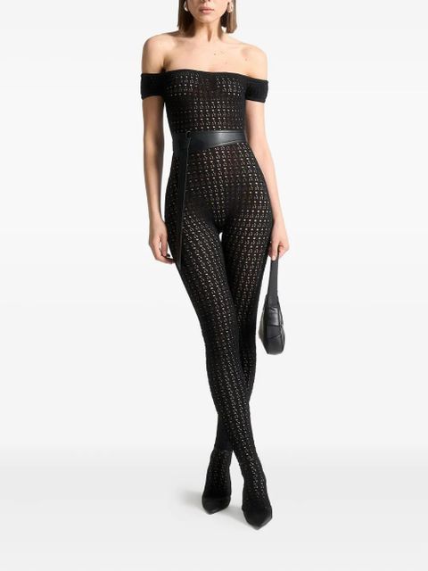 Manière De Voir Martine pointelle-knit Bardot-neck belted jumpsuit - Black - zdjęcie produktu nr 2