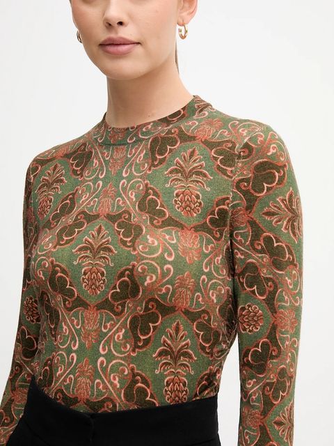 Barbour sweter wełniany x Farm Rio damski kolor brązowy lekki LKN1718