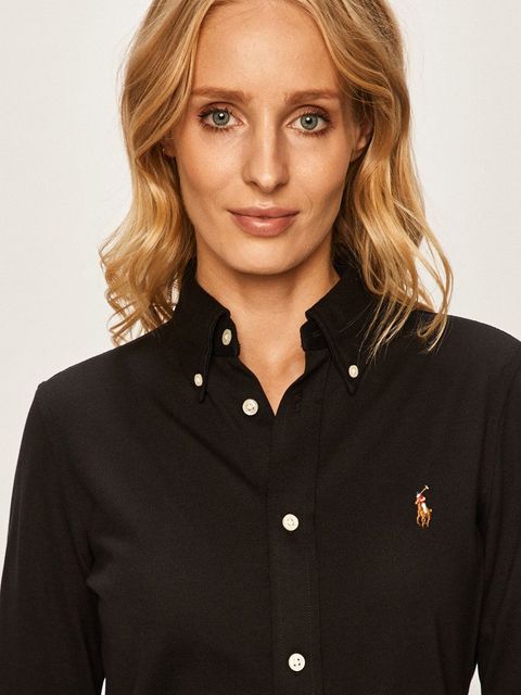 Polo Ralph Lauren koszula bawełniana damska kolor czarny regular z kołnierzykiem klasycznym