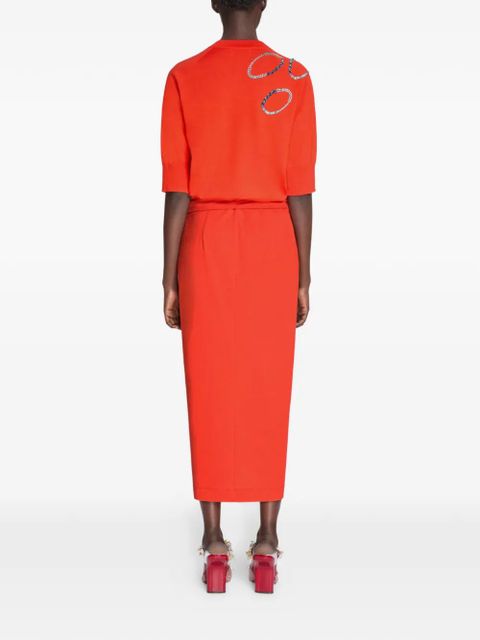 DRIES VAN NOTEN knotted jersey midi skirt - Red