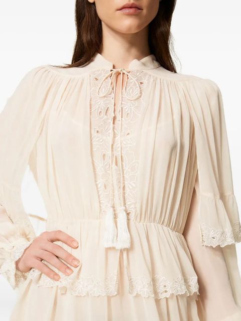 TWINSET embroidered georgette dress - Neutrals