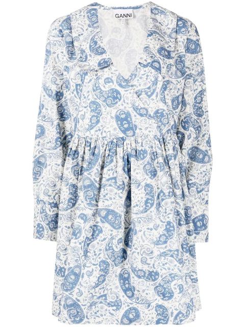 GANNI paisley-print cotton wrap dress - Blue - zdjęcie produktu nr 1