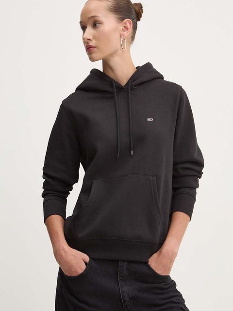 Tommy Jeans bluza damska kolor czarny z kapturem gładka DW0DW19727