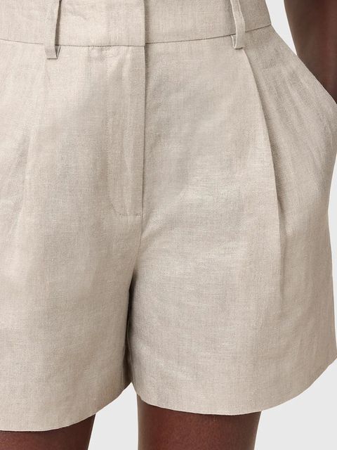 AllSaints szorty lniane AVERIE damskie kolor srebrny gładkie medium waist W069QC - zdjęcie produktu nr 2