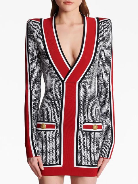 Balmain V-neck monogram knitted minidress - Black - zdjęcie produktu nr 2