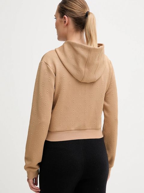 Guess bluza PEONY damska kolor beżowy z kapturem gładka V5YQ06 KBSL2