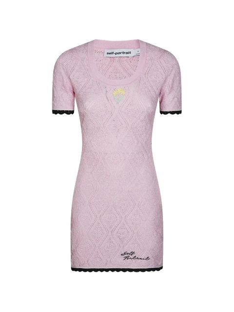 Self-Portrait pointelle knit mini dress - Pink - zdjęcie produktu nr 1