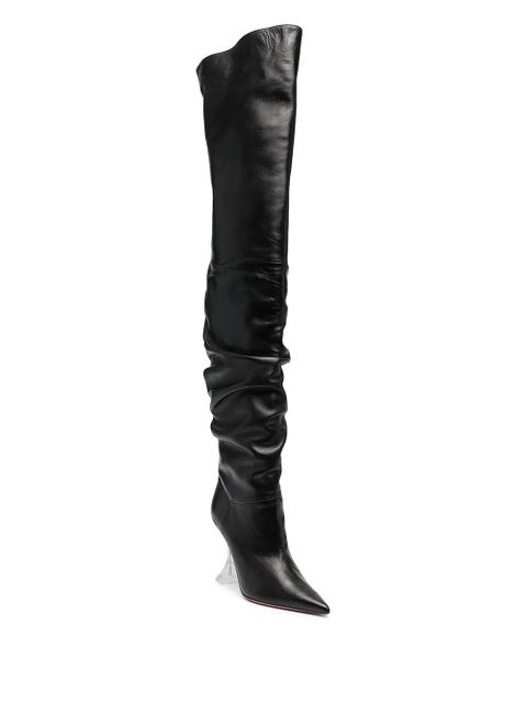 Amina Muaddi Olivia thigh-high leather boots - Black