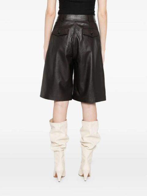 Yves Salomon pleated leather shorts - Brown