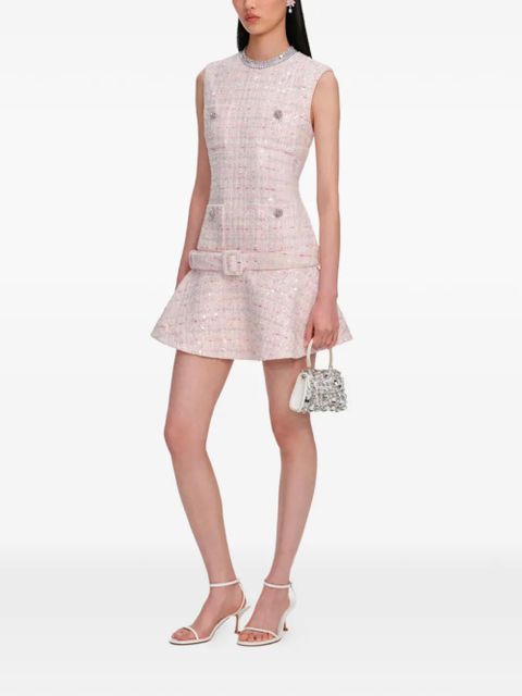 Self-Portrait sequin-embellished belted mini dress - Pink