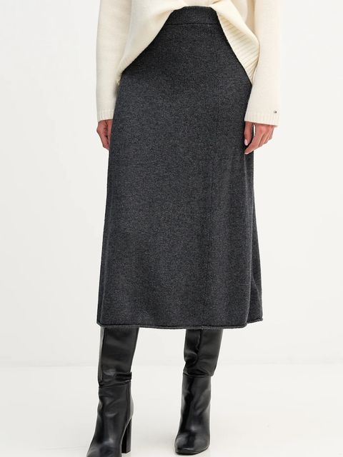 Tommy Hilfiger spódnica wełniana kolor szary midi rozkloszowana WW0WW46756 - zdjęcie produktu nr 1