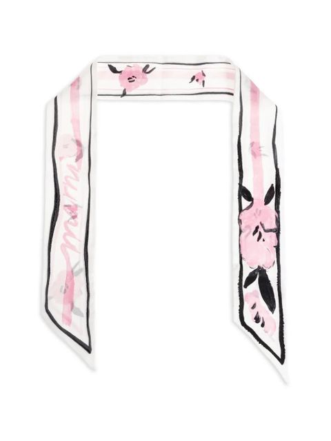 Marni floral-print striped-trim silk scarf - White - zdjęcie produktu nr 1