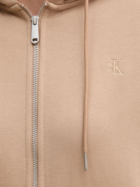 Calvin Klein Jeans bluza damska kolor brązowy z kapturem gładka LV047B237G