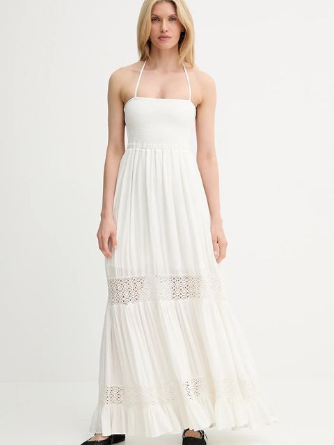 Answear.LAB sukienka kolor biały maxi rozkloszowana