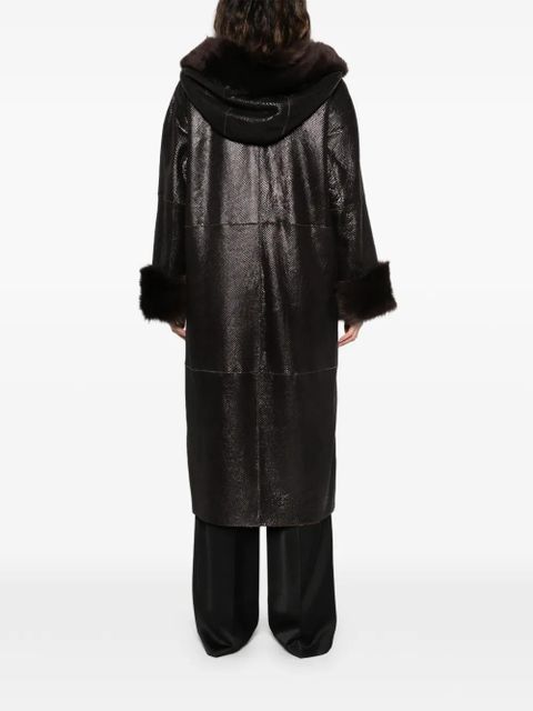 Nour Hammour Gancin fur collar leather coat - Brown