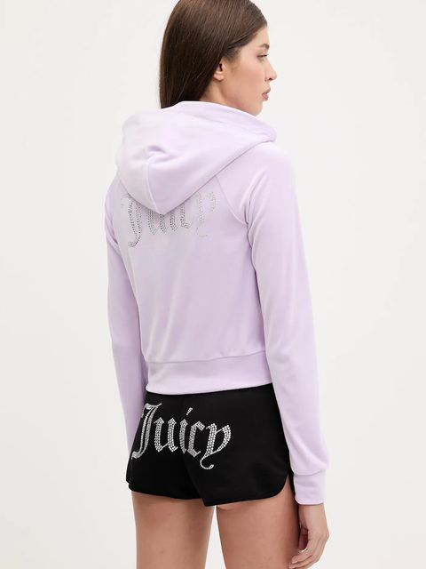 Juicy Couture bluza damska kolor fioletowy z kapturem z aplikacją JCWA122001