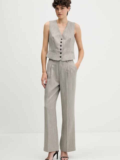 Pedro del Hierro spodnie damskie kolor beżowy szerokie high waist 7602530