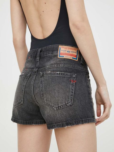 Diesel szorty jeansowe DE-YUBA CALZONCINI damskie kolor szary gładkie high waist