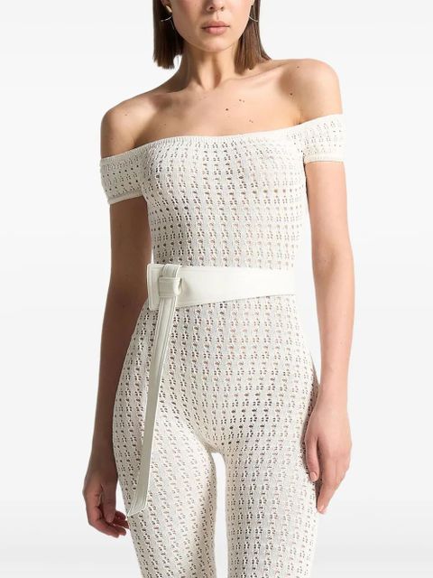 Manière De Voir Martine pointelle-knit belted bardot jumpsuit - White - zdjęcie produktu nr 2