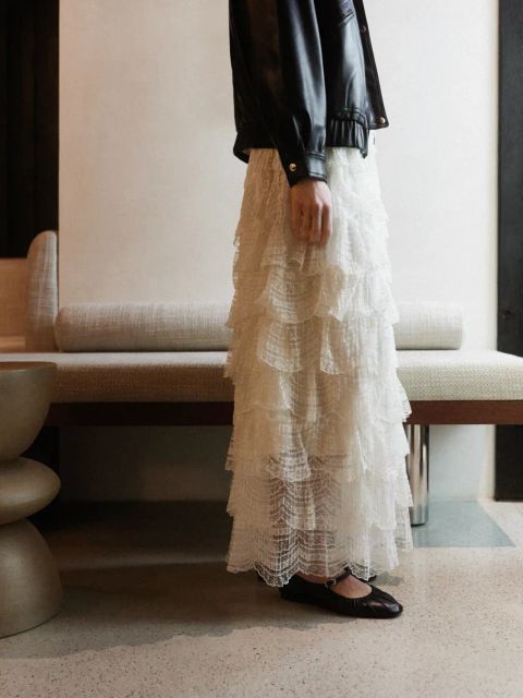 Answear.LAB spódnica kolor beżowy maxi rozkloszowana