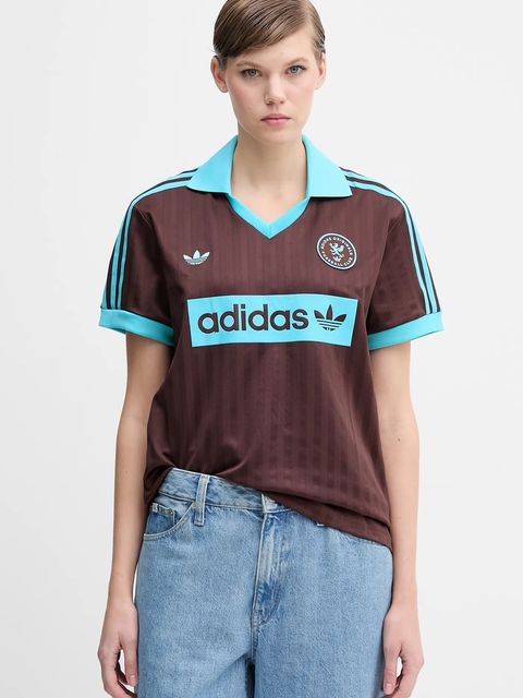 adidas Originals t-shirt Football Tee damski kolor brązowy JY3542