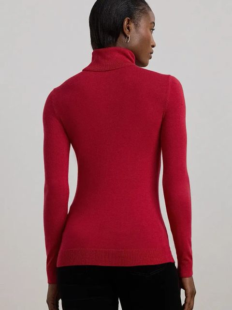 Lauren Ralph Lauren sweter z domieszką jedwabiu kolor czerwony lekki z golfem 200940470
