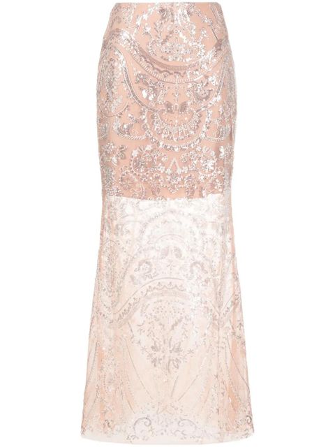 Self-Portrait bead-embellished layered skirt - Neutrals - zdjęcie produktu nr 1