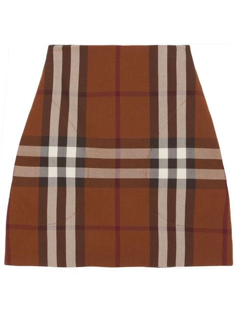 Burberry check-print wool-blend skirt - Brown - zdjęcie produktu nr 1