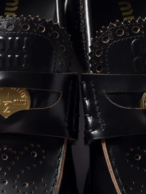 Miu Miu perforated coin-detail loafers - Black
