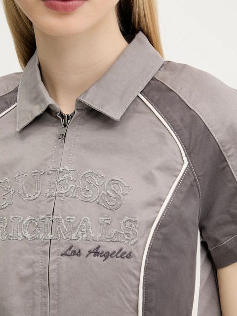 Guess Originals koszula damskie kolor szary slim z kołnierzykiem klasycznym W5GH0K WGB5B