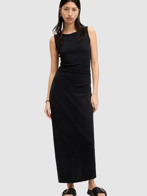 AllSaints sukienka bawełniana KATARINA DRESS kolor czarny maxi dopasowana W009DA